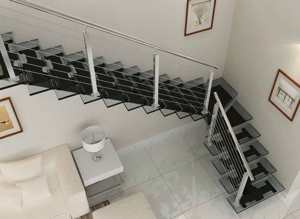 High quality glass staircase with cable railing(HS-RHS BEAM-GT-24)