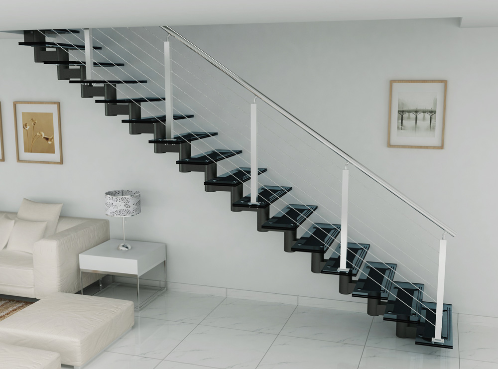 Toughened laminated glass for stairs with tube beam cable railing(HS-ZP STRINGER-GT-23) 