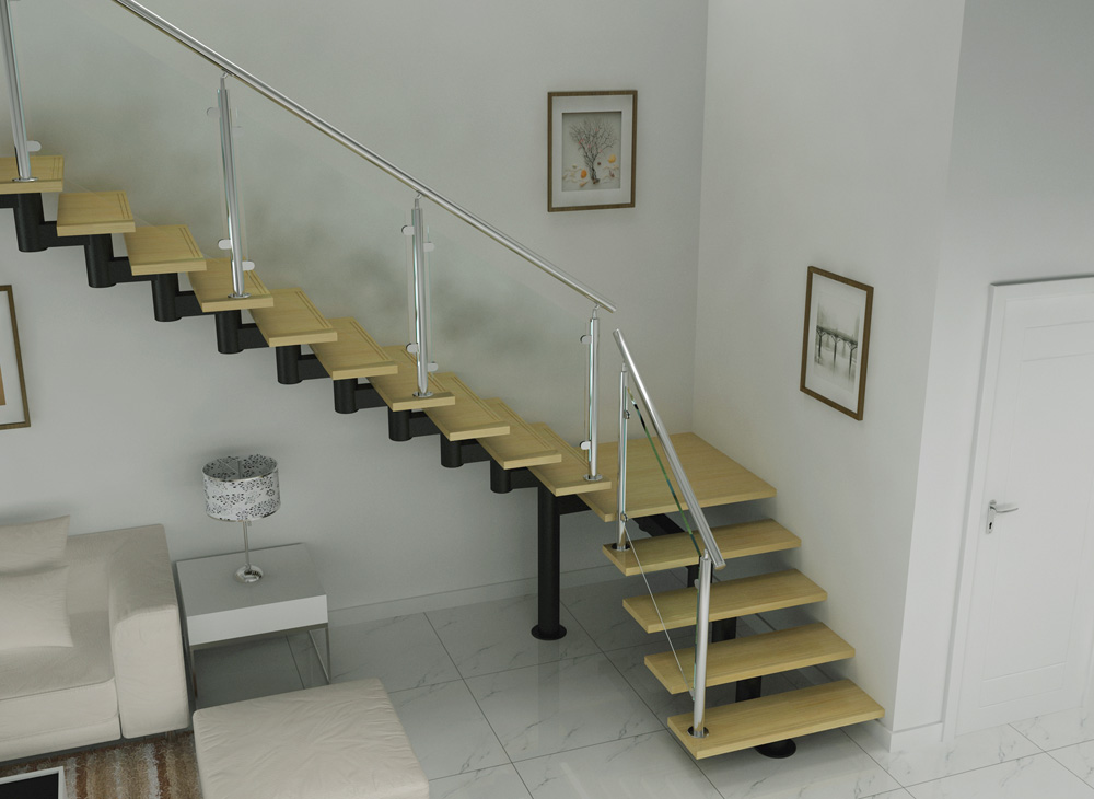 newest designed wood stair armrest indoor modern steel wood stairs(HS-RM BEAM-WT-23)