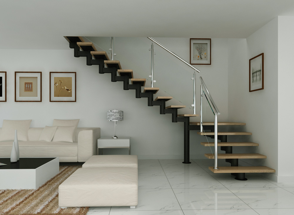 newest designed wood stair armrest indoor modern steel wood stairs(HS-RM BEAM-WT-23)