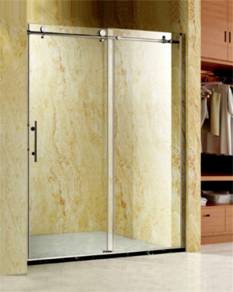 Sliding glass shower door with small roller